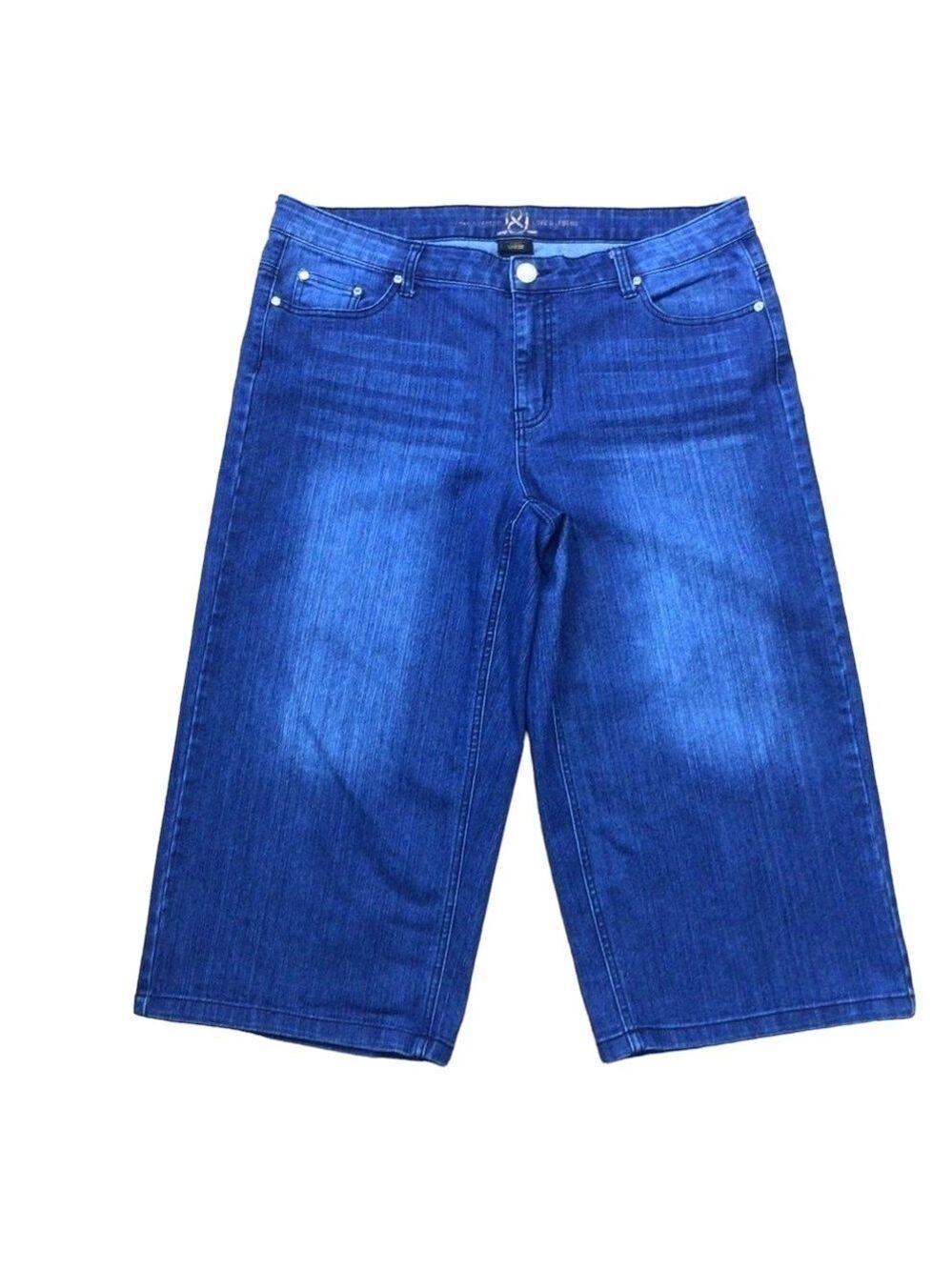 LOVE&Legend cropped jeans high rise wide leg capris blue stretch plus size 16